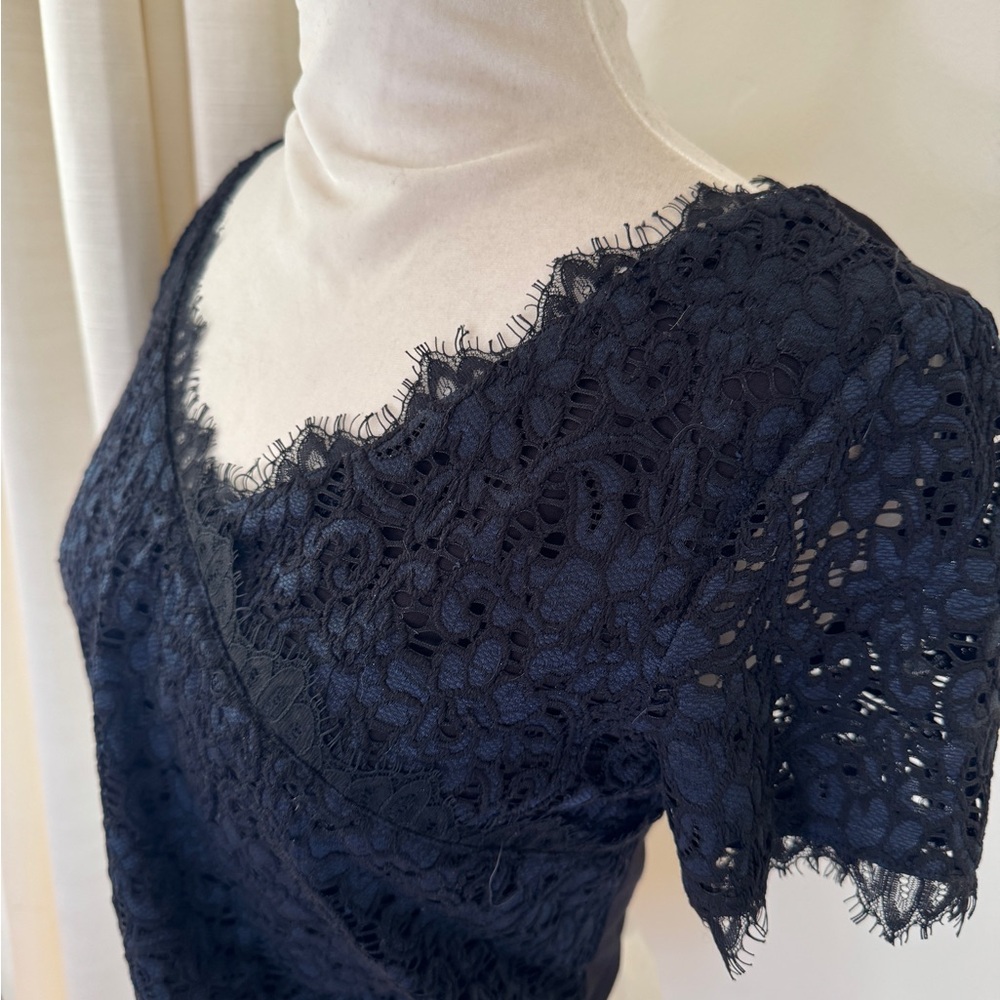 Bebe Black and Navy Lace Detail Top